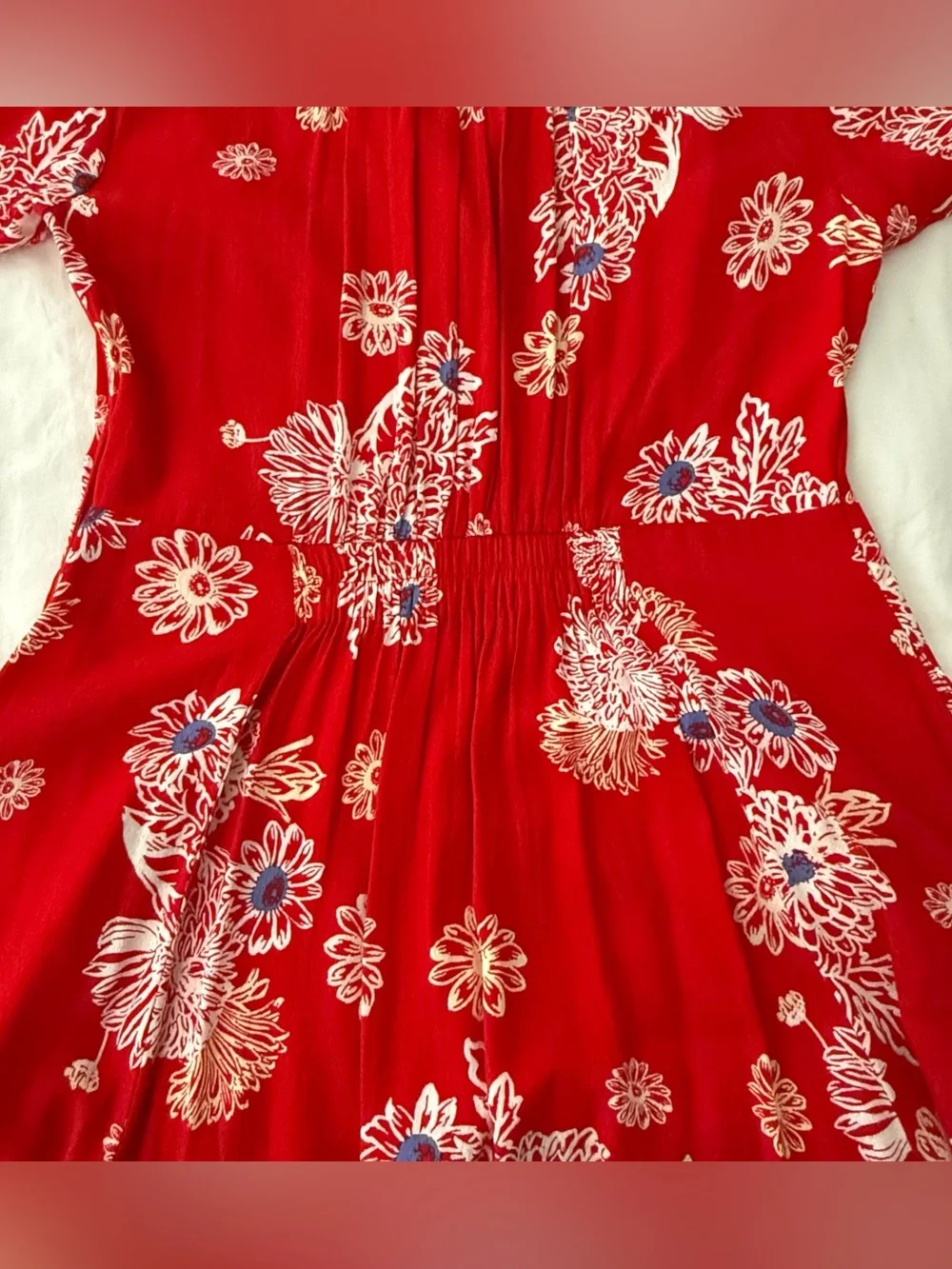 Free People Blue Hawaii Red Floral Surfer Mini Shirt Dress V-Neck Size Small